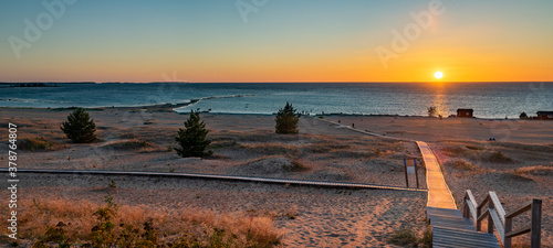 Beaches and dunes of Hiekkäsärki beach in Kalajoki, Finland, during sunset