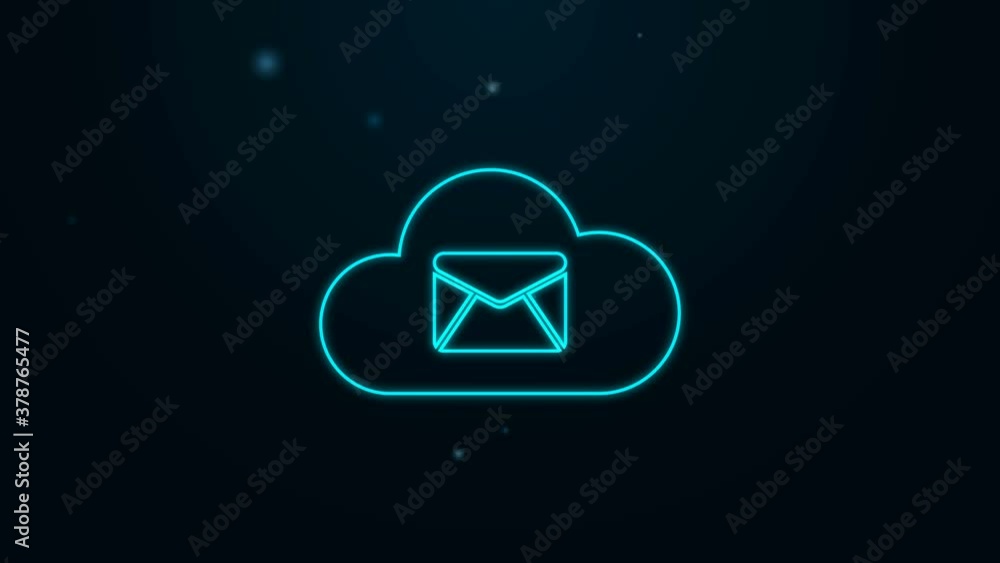 Glowing neon line Cloud mail server icon isolated on black background. Cloud server hosting for email. Online message service. Mailbox sign. 4K Video motion graphic animation. Glowing neon line Cloud mail server icon isolated on black background. Cloud server hosting for email. Online message service. Mailbox sign. 4K Video motion graphic animation.