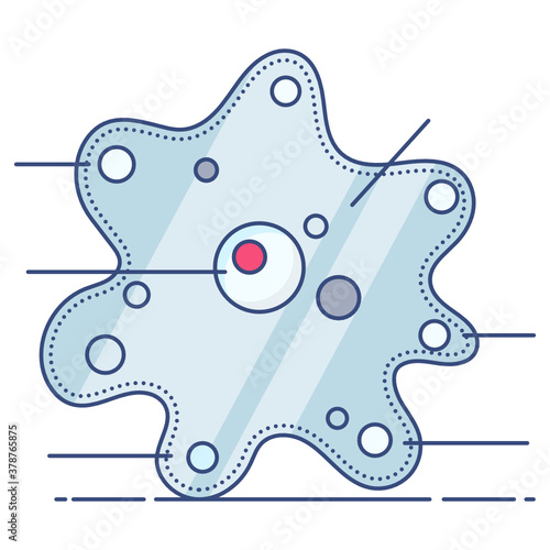
A unicellular organism, amoeba icon in flat vector 
