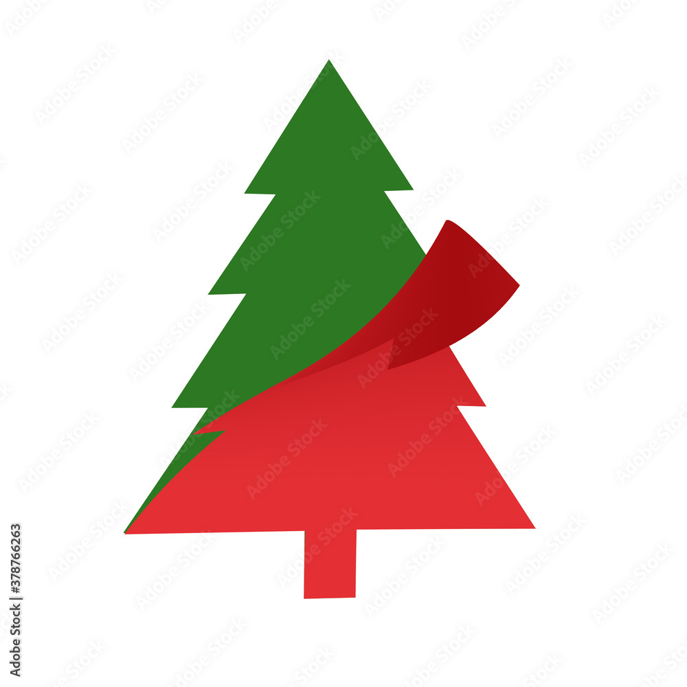 Obraz premium Paper cut christmas green tree on white background , illustration concept
