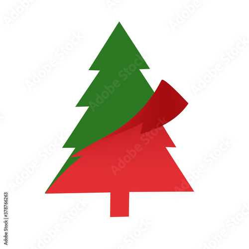 Paper cut christmas green tree on white background , illustration concept