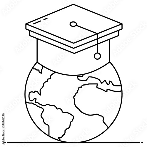 
Globe with mortarboard depicting global education icon
