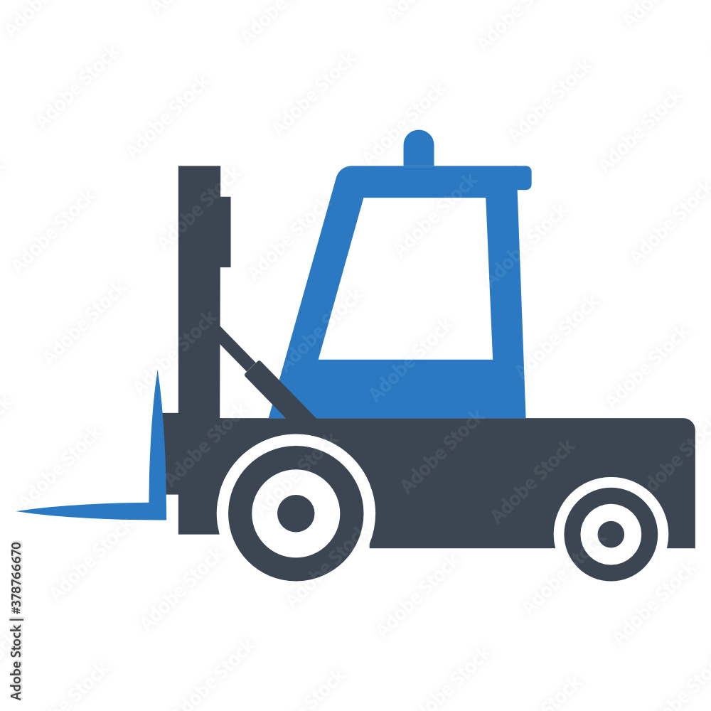 Electric  Forklift industrial truck concept Vector Icon design, civil engineering and construction Symbol on White background, Front Load Heavy Equipment Design, Warehouse Load Mover Machine 