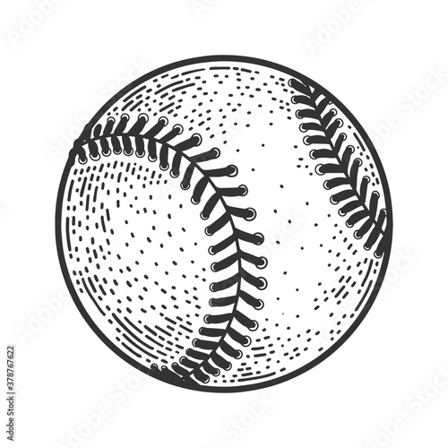 Baseball ball sketch engraving vector illustration. T-shirt apparel print design. Scratch board imitation. Black and white hand drawn image.