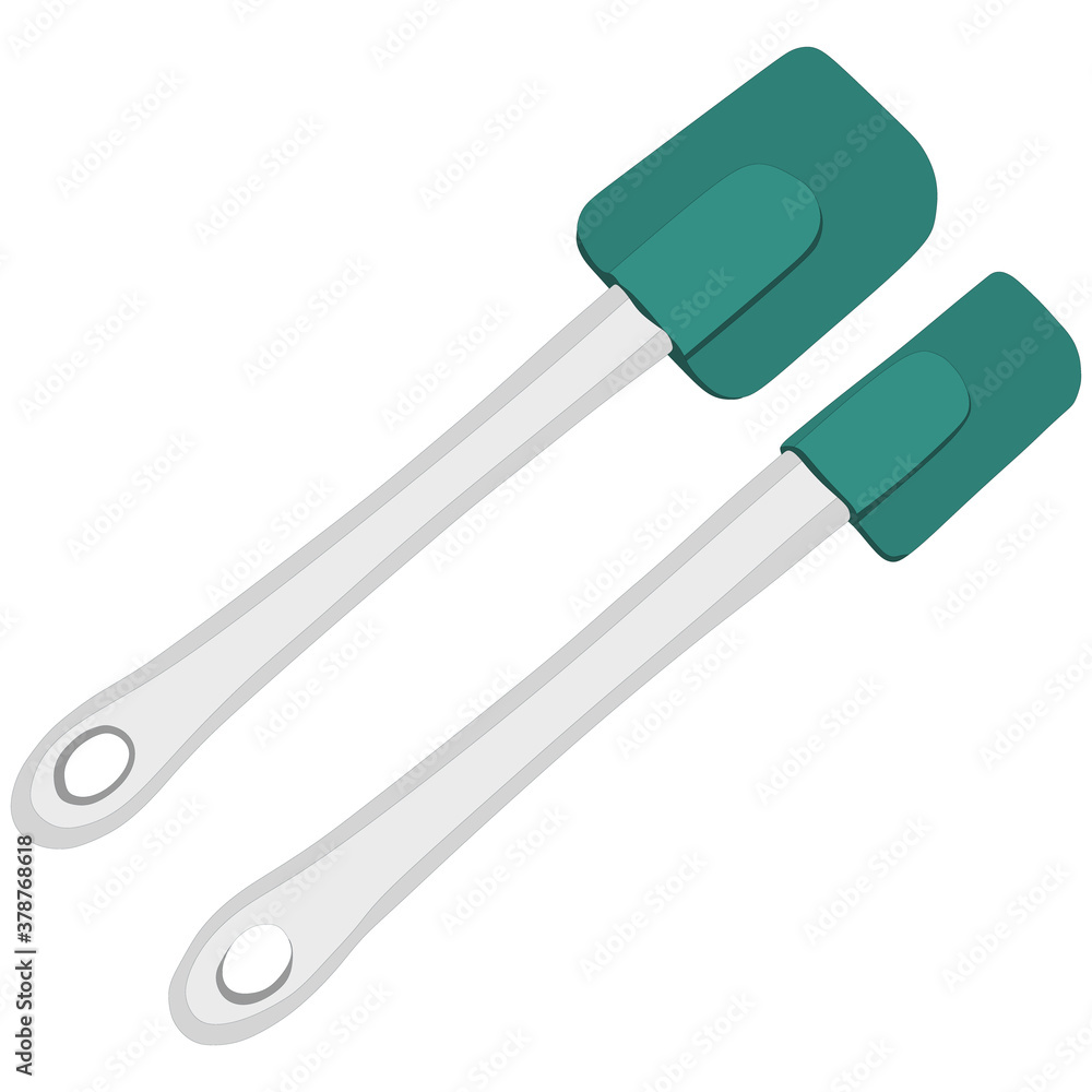Set of silicone green spatulas with plastic handle isolated on a white background. Vector illustration Set of silicone green spatulas with plastic handle isolated on a white background. Vector illustration