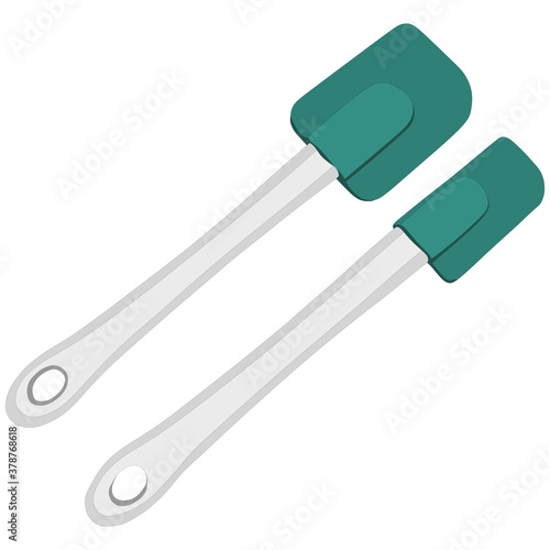 Set of silicone green spatulas with plastic handle isolated on a white background. Vector illustration
