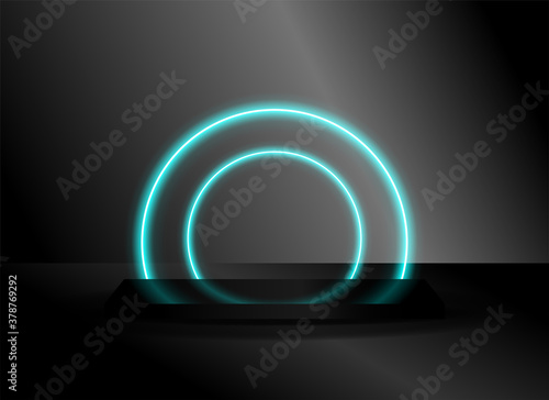 Empty Scene with circle neon glow in the background. vector illustration