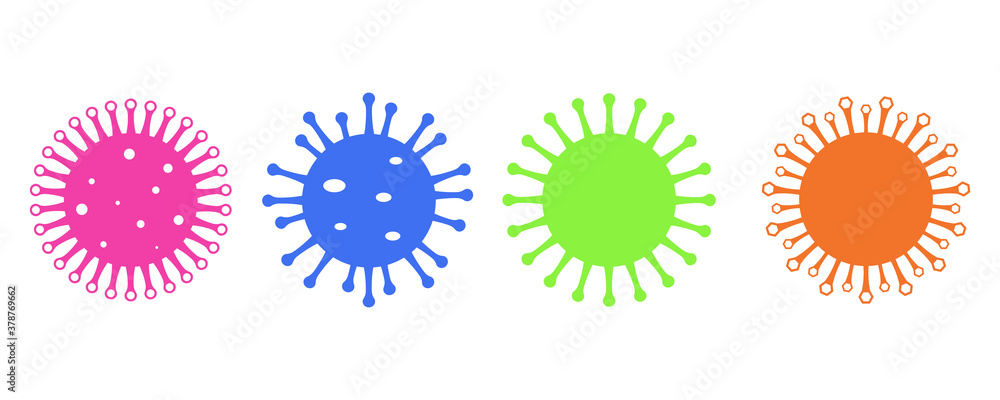 Set of multicolored icons in a flat style bacteria coronavirus on a white background. Chinese pandemic. Dangerous infection. Signs and symbols for a medical project. Vector illustration Set of multicolored icons in a flat style bacteria coronavirus on a white background. Chinese pandemic. Dangerous infection. Signs and symbols for a medical project. Vector illustration