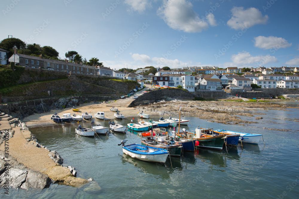 Roseland Peninsula Portscatho Cornwall harbour with boats Cornish coast of England UK