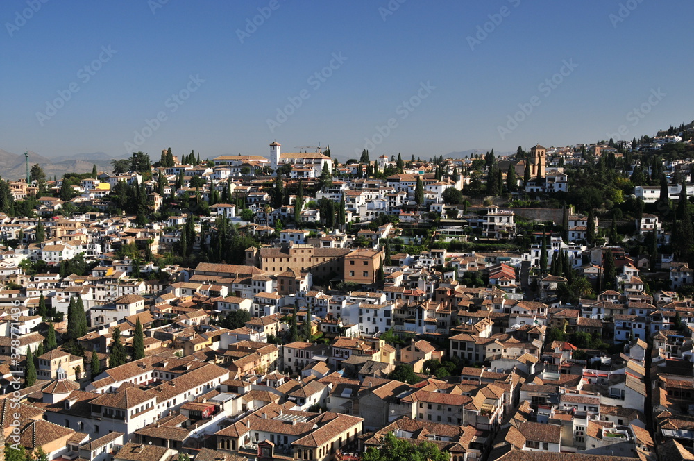 Panoramic view of Albaicin, Albayzin quarter, Granada, Spain