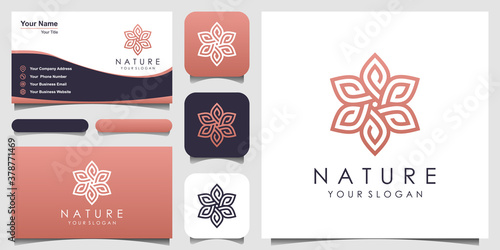 Minimalist elegant floral rose with line art style logo and business card design . logo for beauty, Cosmetics, yoga and spa. logo and business card design