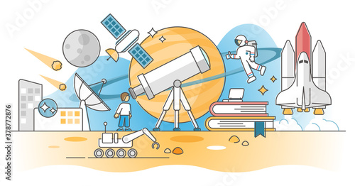 Astronomy knowledge study about space and cosmos research outline concept