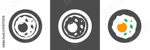 Stock vector illustration with fried eggs in plate. Homemade food concept