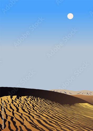 Evening Desert, Sand Dunes, Clear Sky Illustration  