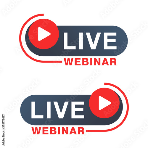 Live webinar button or banner element - catchy decorative frame with Play button and text - isolated template