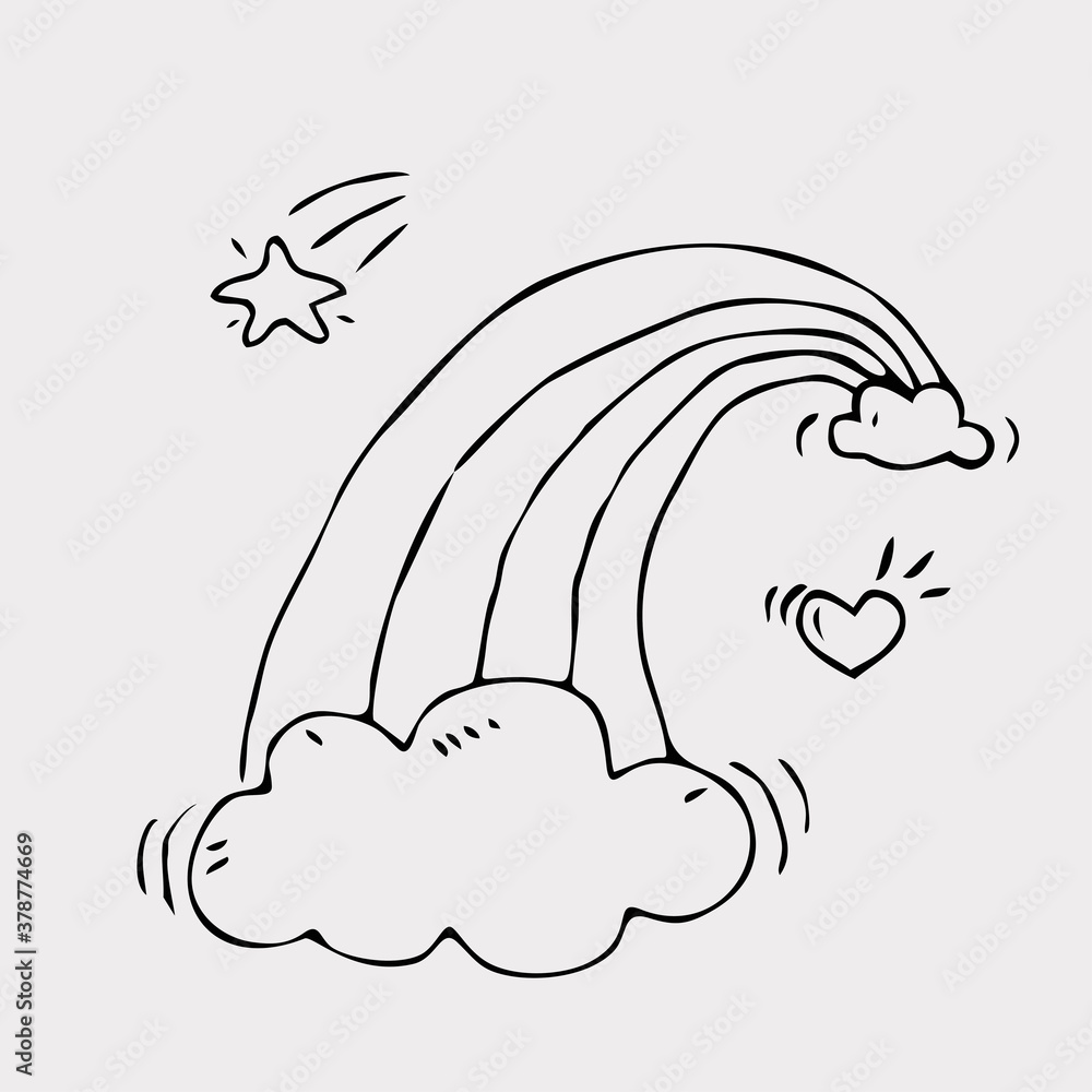Doodle Rainbow With Clouds,Vector Illustration Doodle Rainbow With Clouds,Vector Illustration