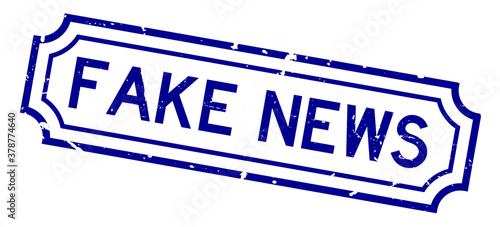 Grunge blue fake news word rubber business seal stamp on white background