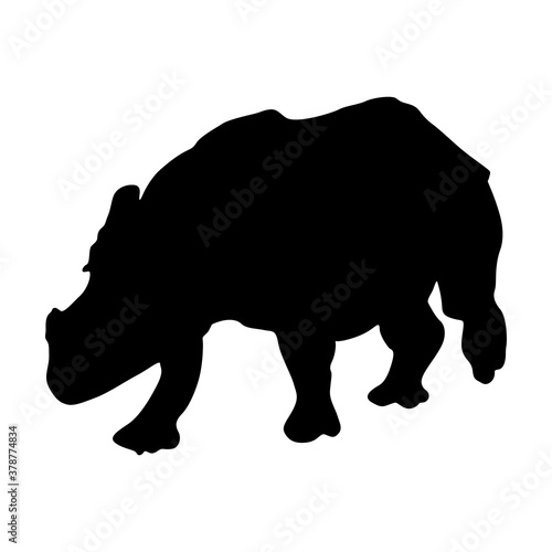Walking Javan Rhinoceros (Rhinoceros Sondaicus) On a Side View Silhouette Found In Map Of Indonesian Island. Good To Use For Element Print Book, Animal Book and Animal Content photo