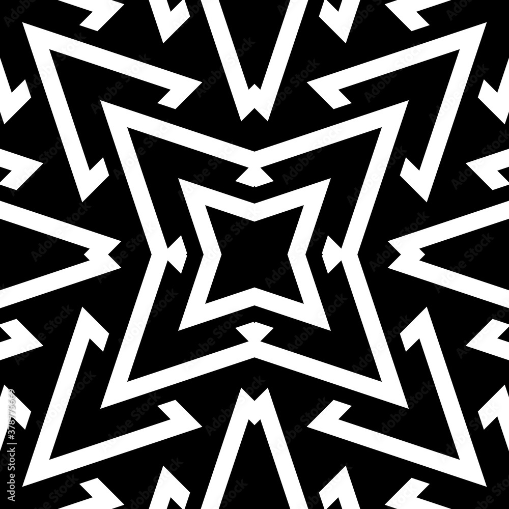 White figures on black background. Ethnic ornament. Repeated symmetrical shapes wallpaper. Seamless ornamental pattern surface design. Digital paper for page fill, web designing, textile print. Vector White figures on black background. Ethnic ornament. Repeated symmetrical shapes wallpaper. Seamless ornamental pattern surface design. Digital paper for page fill, web designing, textile print. Vector
