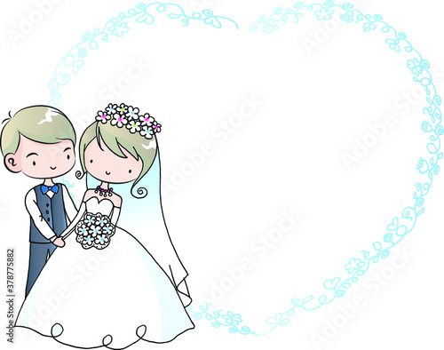 vector groom and bride cartoon border background