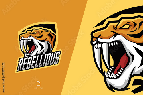 angry tiger head mascot character logo for esport game team illustration template