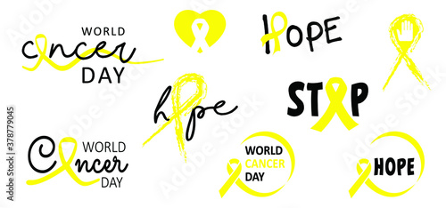 Hope awareness yellow or gold ribbon icon doodles World childhood cancer month, medical symbol in September. child, children symbol of suicide prevention, or endometriosis Sarcoma, bone cancer ribbons