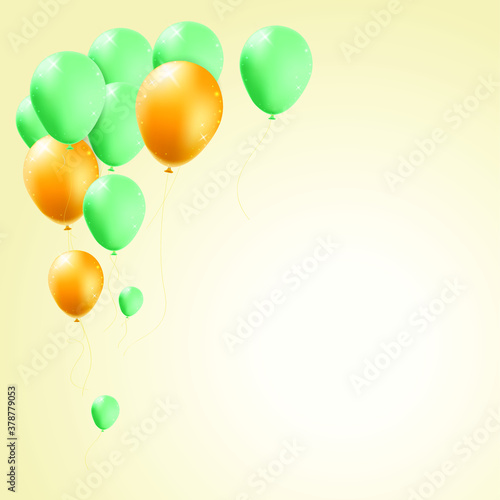 Birthday Card with Balloons , Confetti and Curling Streamer or Party Serpentine . Isolated Vector Illustration