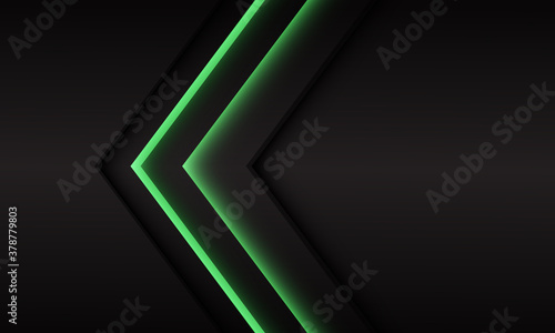 Abstract green neon light arrow direction on dark grey metallic with blank space design modern luxury futuristic background vector illustration.