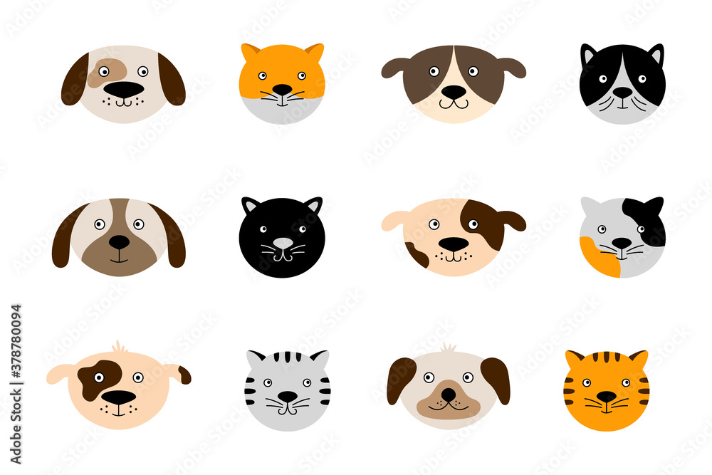 Set of 12 cat and dog faces Set of 12 cat and dog faces