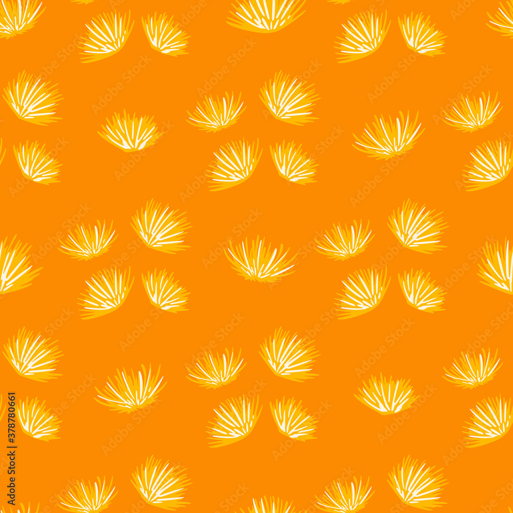 Summer thorn flower bud ornament seamless pattern. Yellow elements on orange background. Bright print.