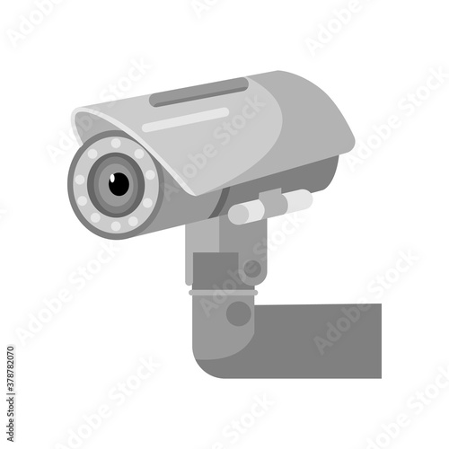 Oval gray security camera on a white background. Surveillance equipment for protection, security and surveillance, in flat design style