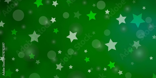 Light Green vector texture with circles, stars. Colorful illustration with gradient dots, stars. Pattern for trendy fabric, wallpapers.