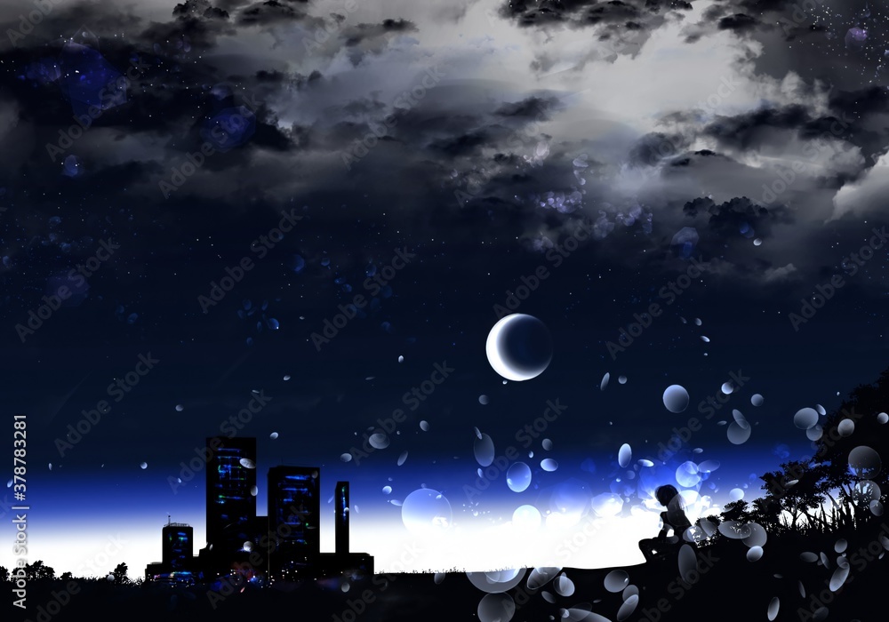 Naklejka premium moon over city