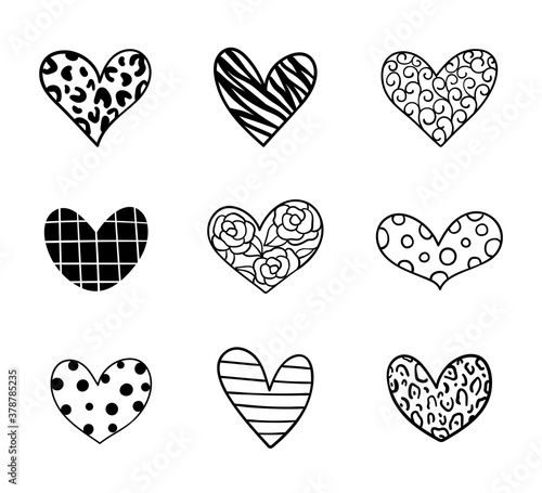 Draw collection doodle hearts for cut file