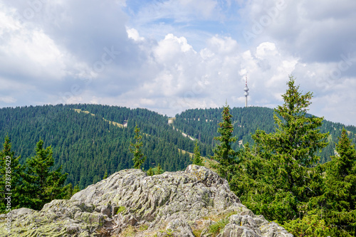 Panorama from Murgavets Peak in Rodopa Mountain, Bulgaria. photo