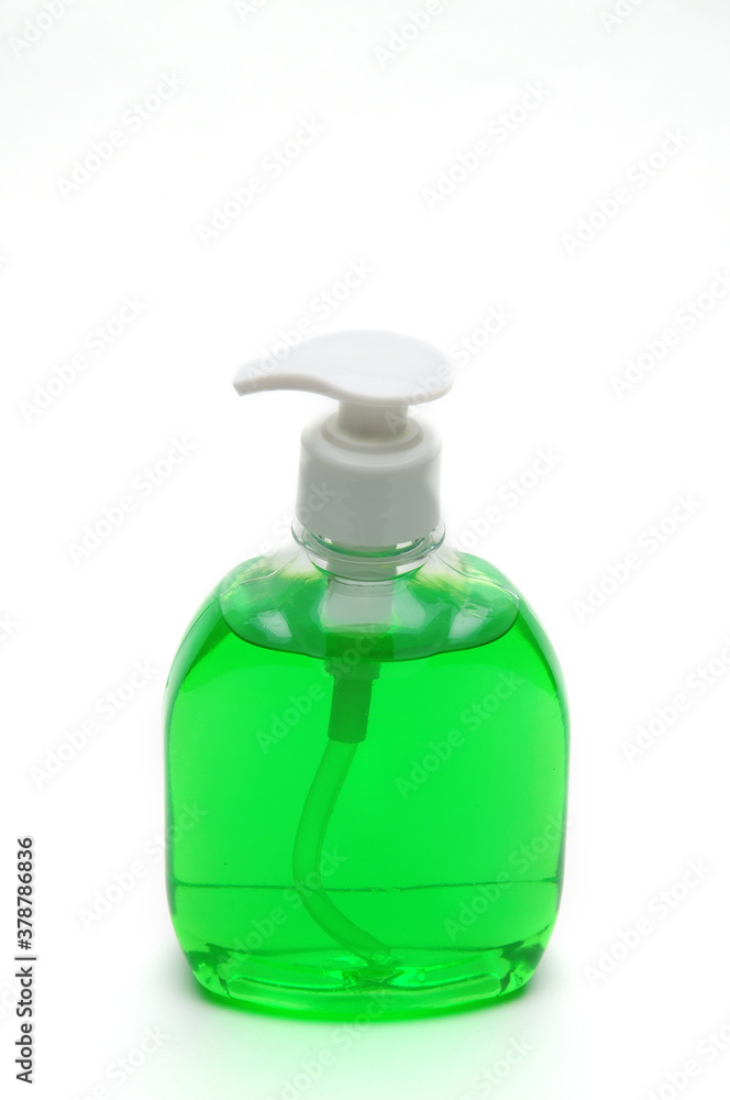 Green liquid soap bottle on white background Green liquid soap bottle on white background