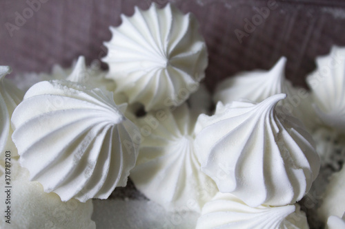 Homemade white meringue cakes dessert