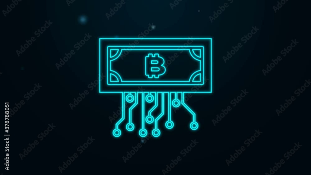 Glowing neon line Cryptocurrency bitcoin in circle with microchip circuit icon isolated on black background. Blockchain technology, digital money market. 4K Video motion graphic animation. Glowing neon line Cryptocurrency bitcoin in circle with microchip circuit icon isolated on black background. Blockchain technology, digital money market. 4K Video motion graphic animation.