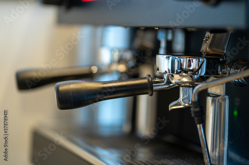 Italian espresso coffee machine, shallow depth of field
