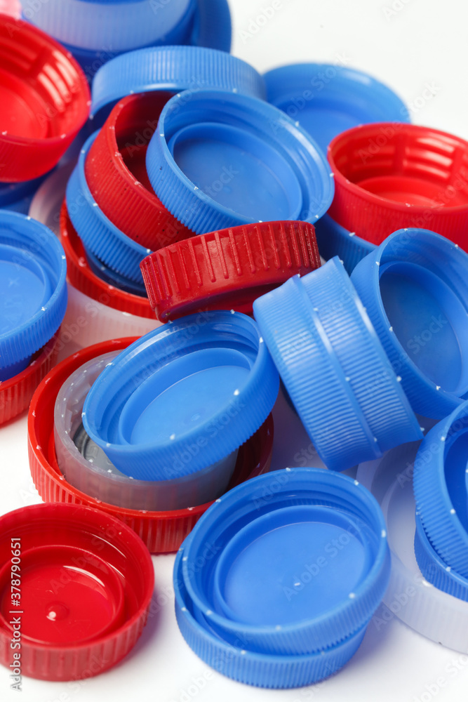 Heap of plastic bottle caps ready for recycling Heap of plastic bottle caps ready for recycling