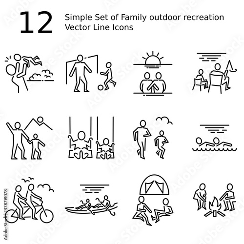 Family outdoor recreation Vector Thin Line Icons for Web Graphics and Apps. Simple Minimal Pictogram