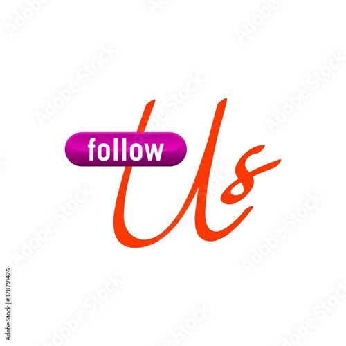 Follow us text modern design template. Purple and orange colors. White background