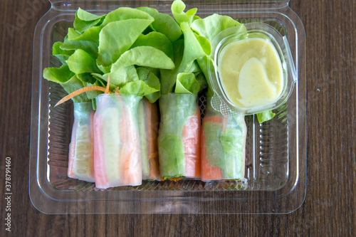 Thai Fresh Spring Rolls with Crab sticks and cream salad