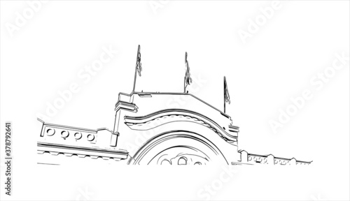 Building view with landmark of Banja Luka is the second largest city in Bosnia and Herzegovina. Hand drawn sketch illustration in vector. photo