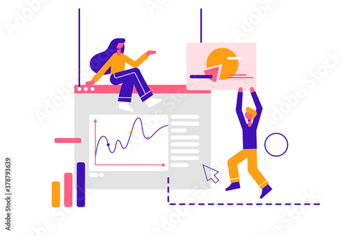 Social media concept. Modern vector minimalistic illustration. Marketing analysts developing strategy.
