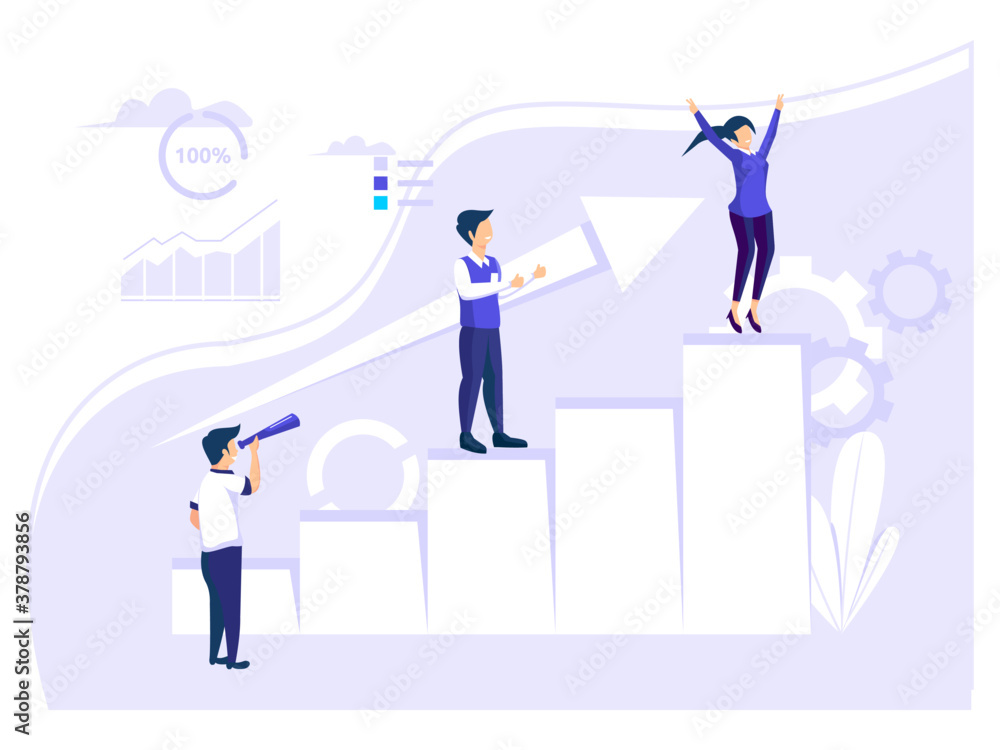 Target selection achieved. The concept of team and leader success. Performance Measurement diagrams and business Goals. for Web Banner Infographic Images. Flat style illustration.