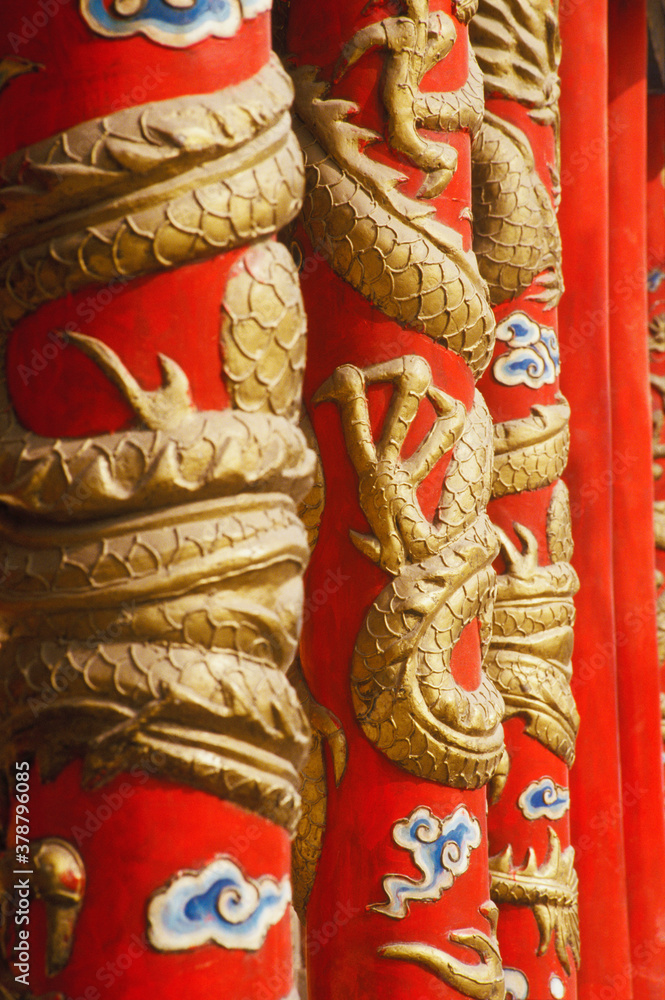 Close-up of carving on columns, China 