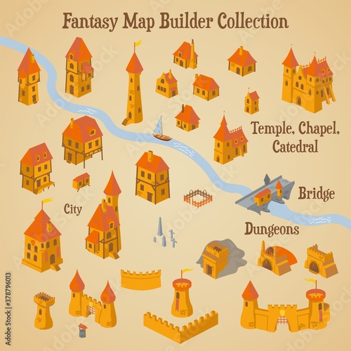 Map builder illusrations for fantasy and medieval cartography and adventure games