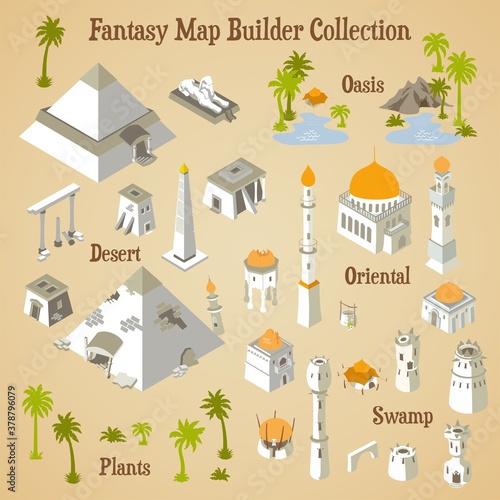 Map builder illusrations for fantasy and medieval cartography and adventure games