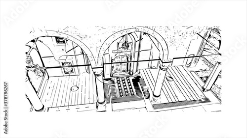 Building view with landmark of Banja Luka is the second largest city in Bosnia and Herzegovina. Hand drawn sketch illustration in vector. photo